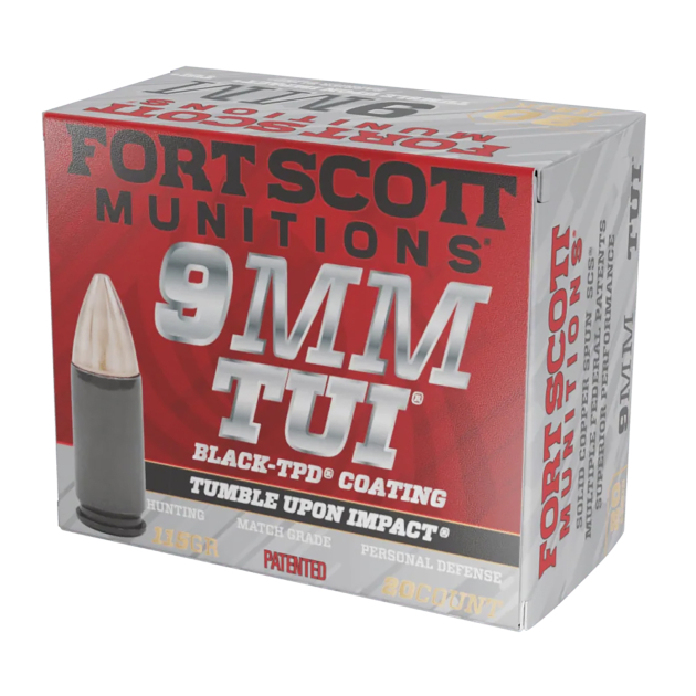Fort Scott Munitions 9MM115SCVTPD Tumble Upon Impact (TUI)  9mmLuger 115gr Solid Copper Spun 20 Per Box/25 Case *TPD-9 Coated