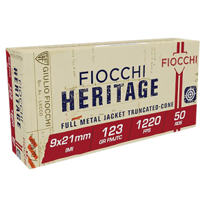 Fiocchi 9X21 Heritage  9x21mmIMI 123gr Full Metal Jacket Truncated Cone 50 Per Box/20 Case