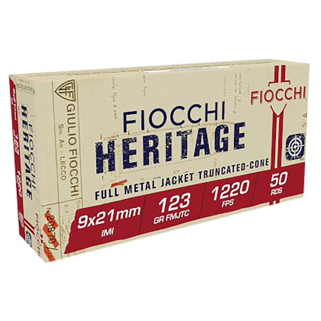 Fiocchi 9X21 Heritage  9x21mmIMI 123gr Full Metal Jacket Truncated Cone 50 Per Box/20 Case