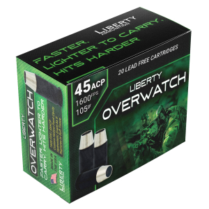 Liberty Ammunition LAOW451051600 OverWatch  45ACP 105gr Open Cavity Design 20 Per Box/50 Case