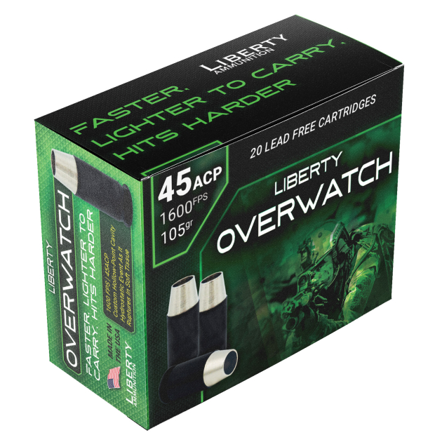 Liberty Ammunition LAOW451051600 OverWatch  45ACP 105gr Open Cavity Design 20 Per Box/50 Case
