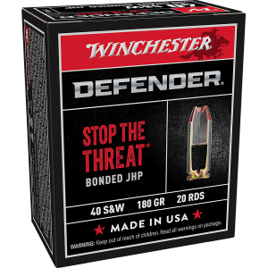 Winchester Ammo S40SWPDB1 Defender  40S&W 180gr Bonded Jacket Hollow Point 20 Per Box/10 Case