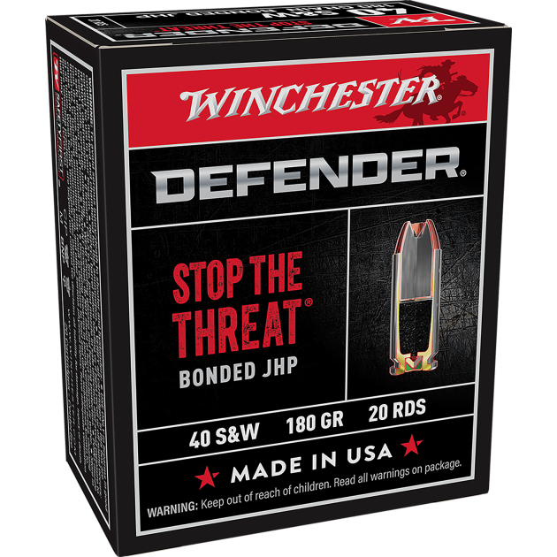 Winchester Ammo S40SWPDB1 Defender  40S&W 180gr Bonded Jacket Hollow Point 20 Per Box/10 Case