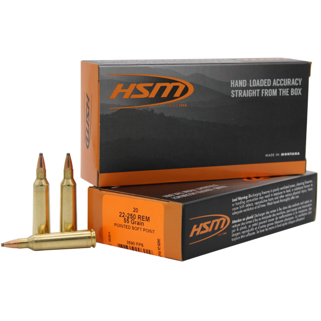 HSM 222504N Varmint  22-250 Rem 55 gr Soft Point 20 Per Box/ 25 Case