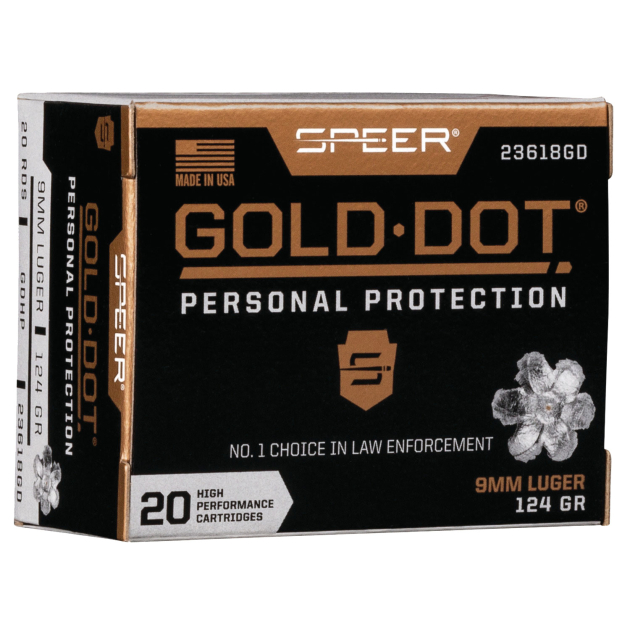 Speer 23618GD Gold Dot Personal Protection 9mmLuger 124gr Hollow Point 20 Per Box/10 Case