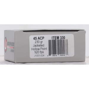 UNDERWOOD 45 ACP 230GR JHP - 20RD 10BX/CS