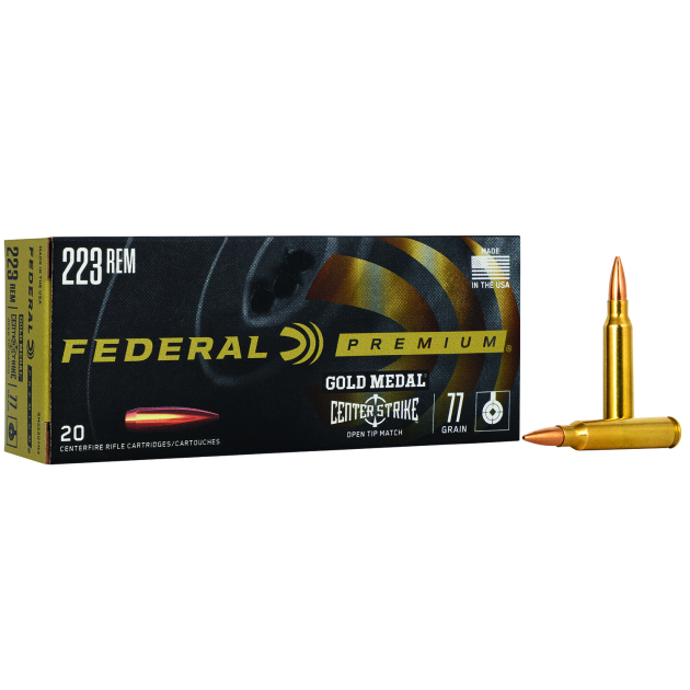 Federal GM223OTM3 Premium Gold Medal 223Rem 77gr Open Tip Match 20 Per Box/10 Case