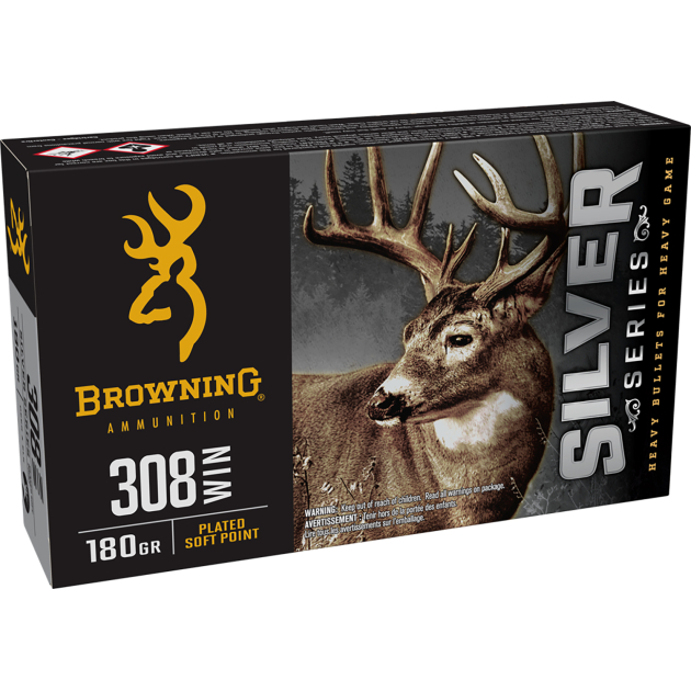 Browning Ammo B192603081  Silver 308Win 180gr Plated Soft Point 20 Per Box/10 Case