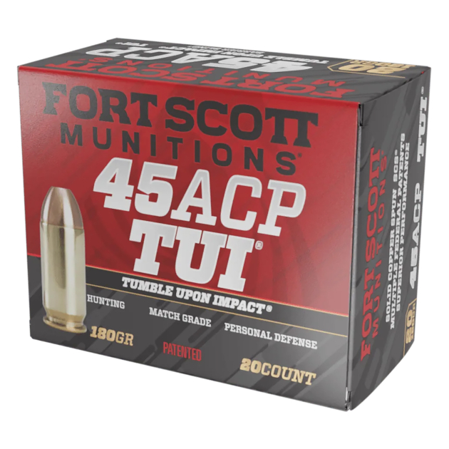 Fort Scott Munitions 450180SCV Tumble Upon Impact (TUI)  45ACP 180gr Solid Copper Spun 20 Per Box/25 Case