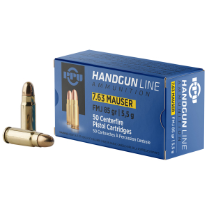 PPU PPH763 Handgun  7.63mmMauser 85gr Full Metal Jacket 50 Per Box/10 Case