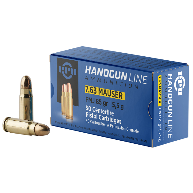 PPU PPH763 Handgun  7.63mmMauser 85gr Full Metal Jacket 50 Per Box/10 Case