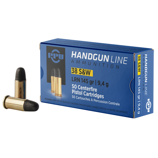 PPU PPH38SW Handgun  38S&W 145gr Lead Round Nose 50 Per Box/20 Case