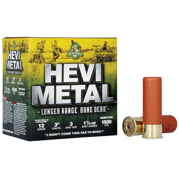 HEVI-Metal HS38003 HEVI-Metal Longer Range 12Gauge 3" 1 1/4oz 3Shot 25 Per Box/10 Case
