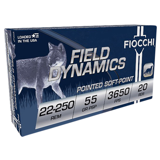 Fiocchi 22250B Field Dynamics  22-250Rem 55gr Pointed Soft Point 20 Per Box/10 Case