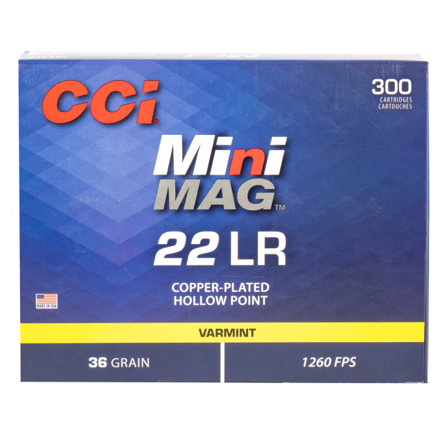 CCI 962 Mini-Mag Varmint 22LR 36gr Jacketed Hollow Point 300 Per Box/10 Case