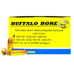 Buffalo Bore Ammunition 24I20 Subsonic Strictly Business 9mmLuger Subsonic 147gr Jacketed Hollow Point 20 Per Box/12 Case