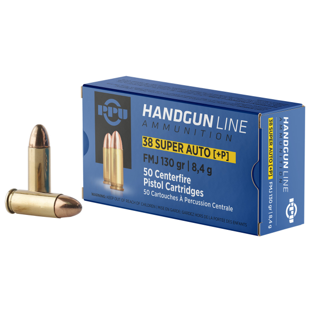 PPU PPH38SU Handgun  38Super+P 130gr Full Metal Jacket 50 Per Box/10 Case