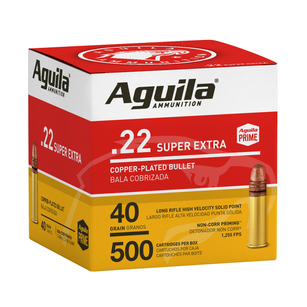 Aguila 1B221115 Super Extra Rimfire 22LR 40gr Copper Plated Solid Point 500 Per Box/4 Case