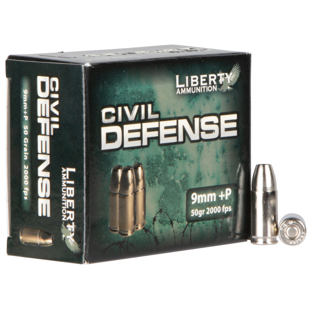 Liberty Ammunition LACD9014 Civil Defense  9mmLuger+P 50gr Lead Free Fragmenting Hollow Point 20 Per Box/50 Case
