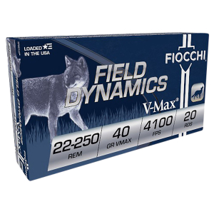 Fiocchi 22250HVB Field Dynamics  22-250Rem 40gr Hornady V Max 20 Per Box/10 Case