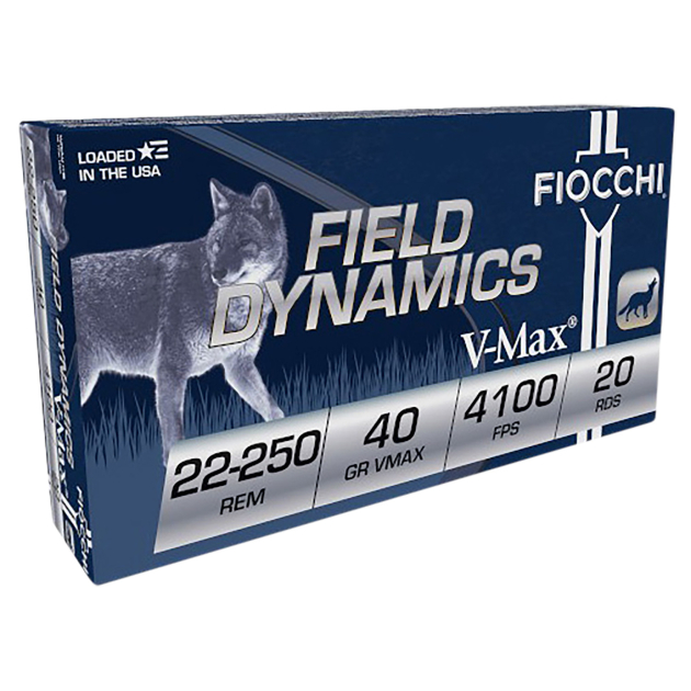 Fiocchi 22250HVB Field Dynamics  22-250Rem 40gr Hornady V Max 20 Per Box/10 Case