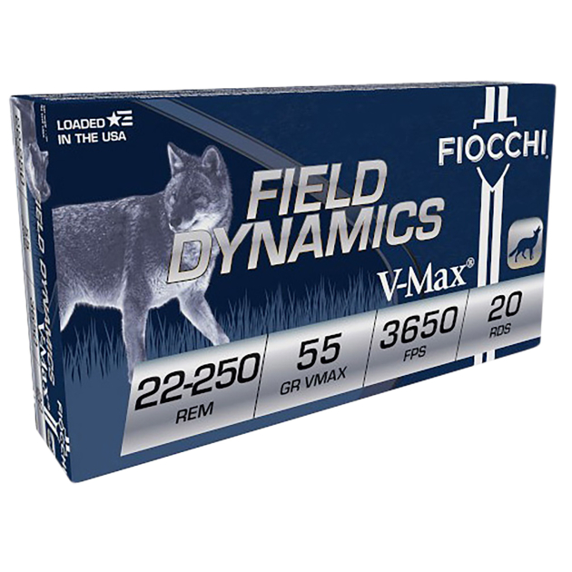 Fiocchi 22250HVD Field Dynamics  22-250Rem 55gr Hornady V Max 20 Per Box/10 Case