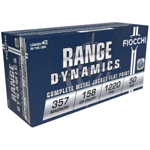Fiocchi 357GCMJ Range Dynamics  357Mag 158gr Copper Metal Jacket Flat Point 50 Per Box/20 Case