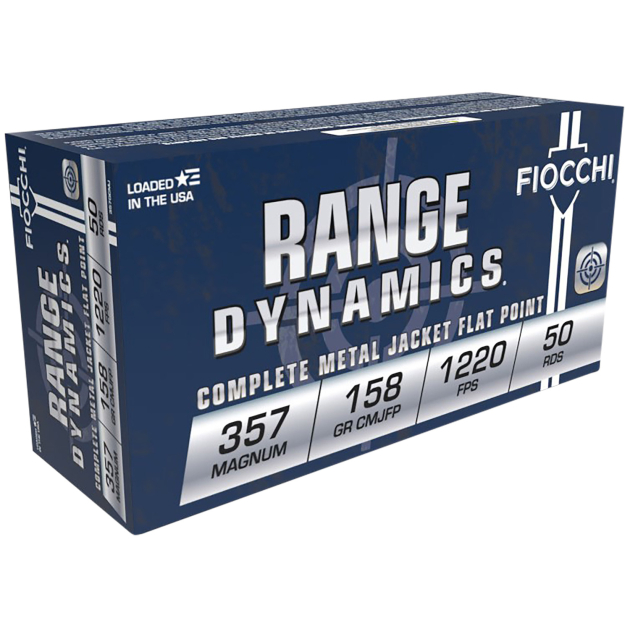 Fiocchi 357GCMJ Range Dynamics  357Mag 158gr Copper Metal Jacket Flat Point 50 Per Box/20 Case