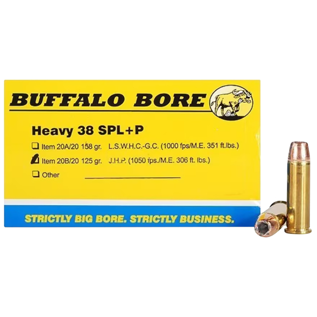 Buffalo Bore Ammunition 20B20 Heavy Strictly Business 38Special +P 125gr Jacket Hollow Point 20 Per Box/12 Case