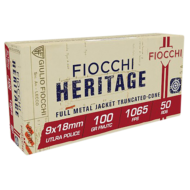 Fiocchi 9X18 Heritage  9x18mmUltra 100gr Full Metal Jacket Truncated Cone 50 Per Box/20 Case