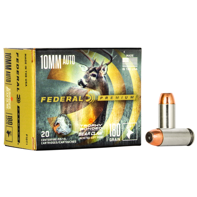 Federal P10T1 Premium  10mmAuto 180gr Trophy Bonded Bear Claw Jacketed Soft Point 20 Per Box/10 Case