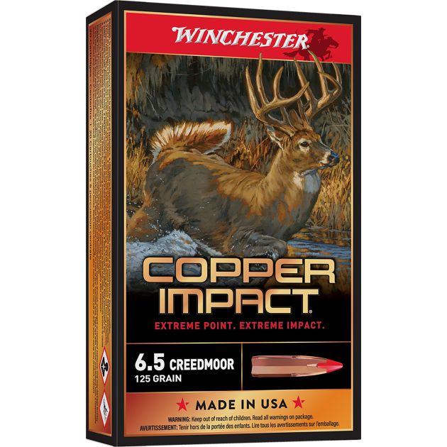 Winchester Ammo X65CLF Copper Impact  6.5Creedmoor 125gr Copper Extreme Point Lead Free 20 Per Box/10 Case