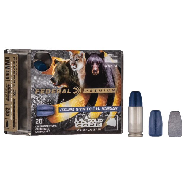 Federal P10SHC1 Premium  10mmAuto 200gr Solid Core Synthetic Flat Nose 20 Per Box/10 Case