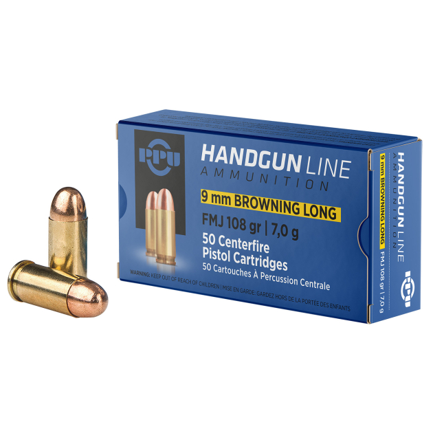PPU PPH9BL Handgun  9mmBrowningLong 108gr Full Metal Jacket 50 Per Box/20 Case