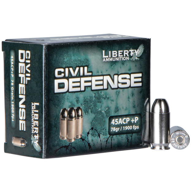 Liberty Ammunition LACD45013 Civil Defense  45ACP+P 78gr Lead Free Fragmenting Hollow Point 20 Per Box/50 Case