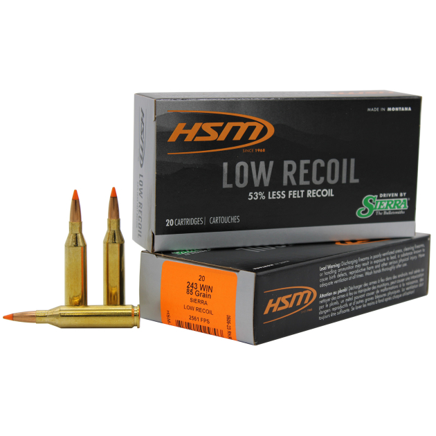 HSM 24318N Low Recoil  243 Win 85 gr Orange Polymer Tip 20 Per Box/ 25 Case