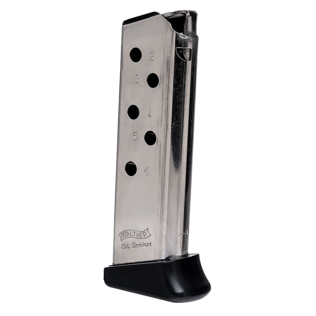 Walther Arms 2246010 PPK  6rd Detachable w/Finger Rest 380 ACP Nickel Steel