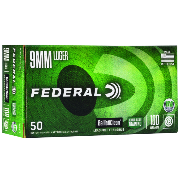 Federal BC9NT3 BallistiClean Reduced Hazard Training 9mmLuger 100gr Lead Free Frangible 50 Per Box/20 Case