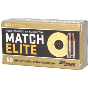 Sig Sauer E9MMA3COMP50 Match Elite Competition  9mmLuger 147gr V-Crown Jacketed Hollow Point 50 Per Box/20 Case