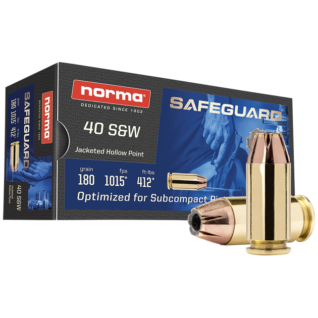 Norma Ammunition 801407727  Safeguard 40S&W 180gr Jacketed Hollow Point 50 Per Box/20 Case