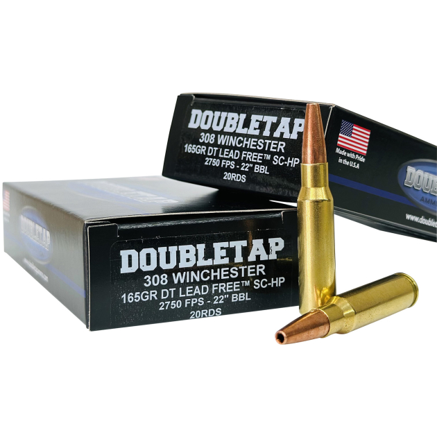 DoubleTap Ammunition 308W165X   308Win 165gr Lead Free Hollow Point 20 Per Box/25 Case
