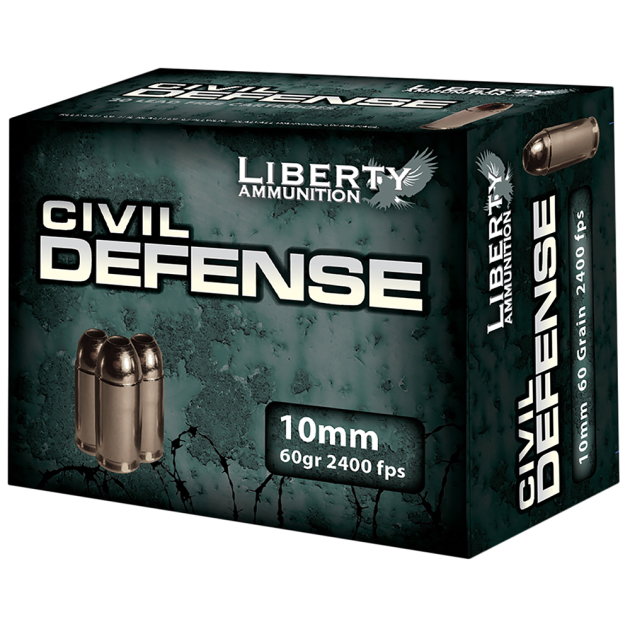 Liberty Ammunition LACD10032 Civil Defense  10mmAuto 60gr Lead Free Fragmenting Hollow Point 20 Per Box/50 Case
