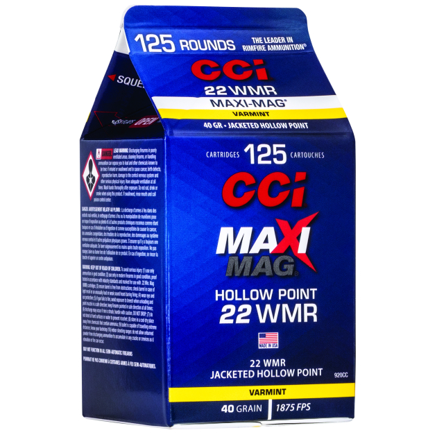 CCI 920CC Maxi-Mag Rimfire 22WMR 40gr Jacketed Hollow Point 125 Per Box/10 Case