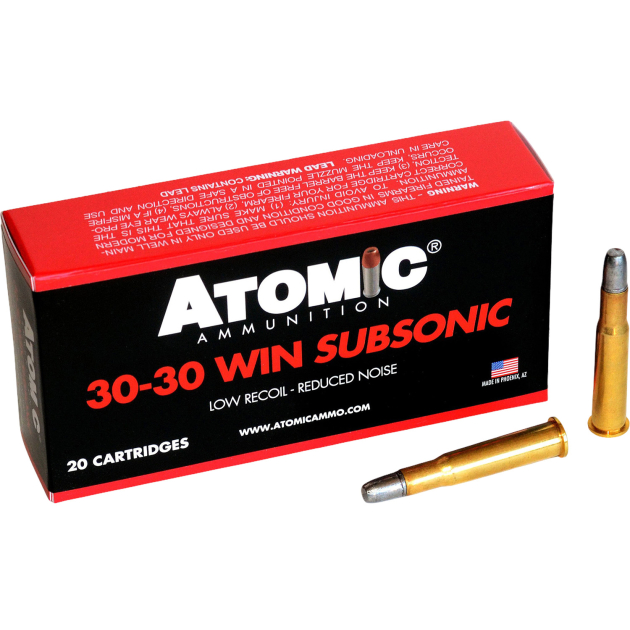 Atomic Ammunition 00410  Subsonic 30-30Win 165gr Lead Round Nose Flat Point 20 Per Box/10 Case