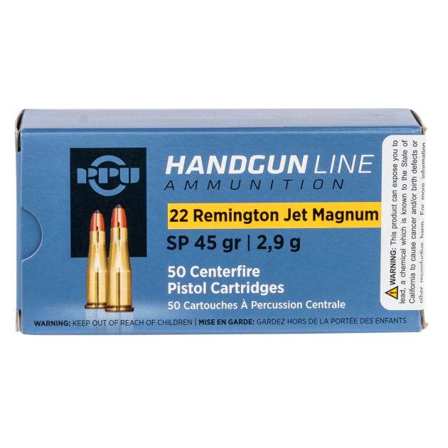 PPU PPH22RJ Handgun  22RemJetMag 45gr Soft Point 50 Per Box/10 Case