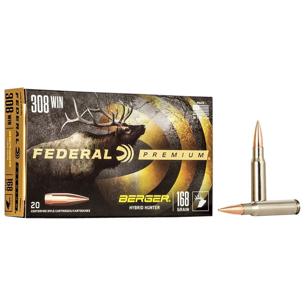 Federal P308BCH1 Premium  308Win 168gr Berger Hybrid Hunter 20 Per Box/10 Case