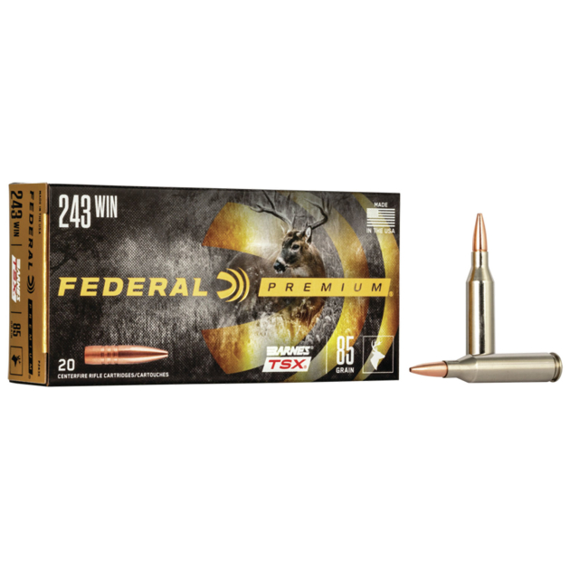 Federal P243K Premium  243Win 85gr Barnes TSX 20 Per Box/10 Case