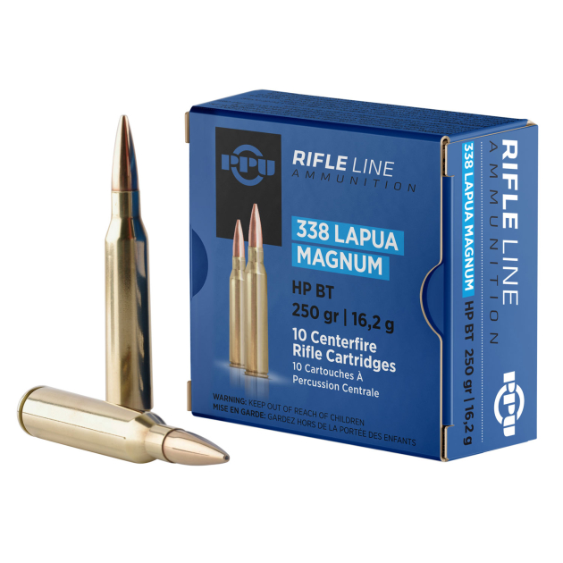 PPU PP338H Standard Rifle  338LapuaMag 250gr Hollow Point Boat Tail 10 Per Box/20 Case