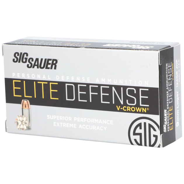 Sig Sauer E9MMA250 Elite Performance  9mmLuger 124gr V-Crown Jacketed Hollow Point 50 Per Box/10 Case