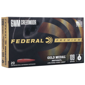Federal GM6CRDLRHT1 Premium Gold Medal 6mmCreedmoor 109gr Berger Long Range Hybrid Target 20 Per Box/10 Case